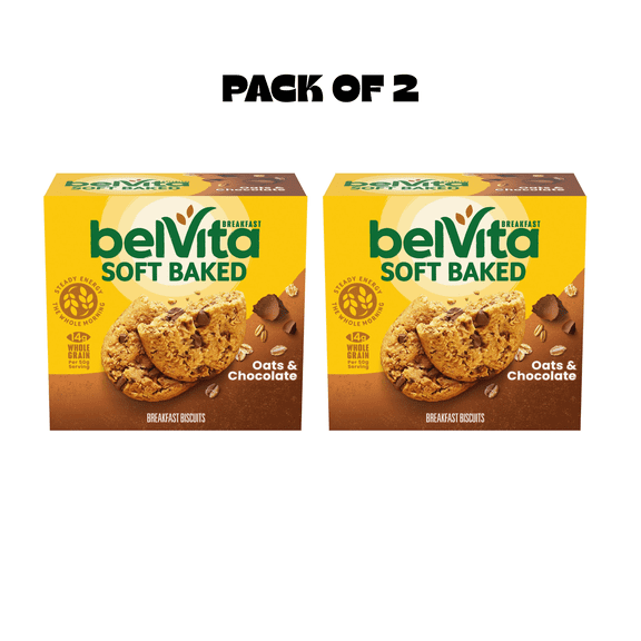 belVita Soft Baked Oats & Chocolate Breakfast Biscuits, Breakfast Bars, 5 Packs (1 Biscuit Per Pack) , (2 PACK)