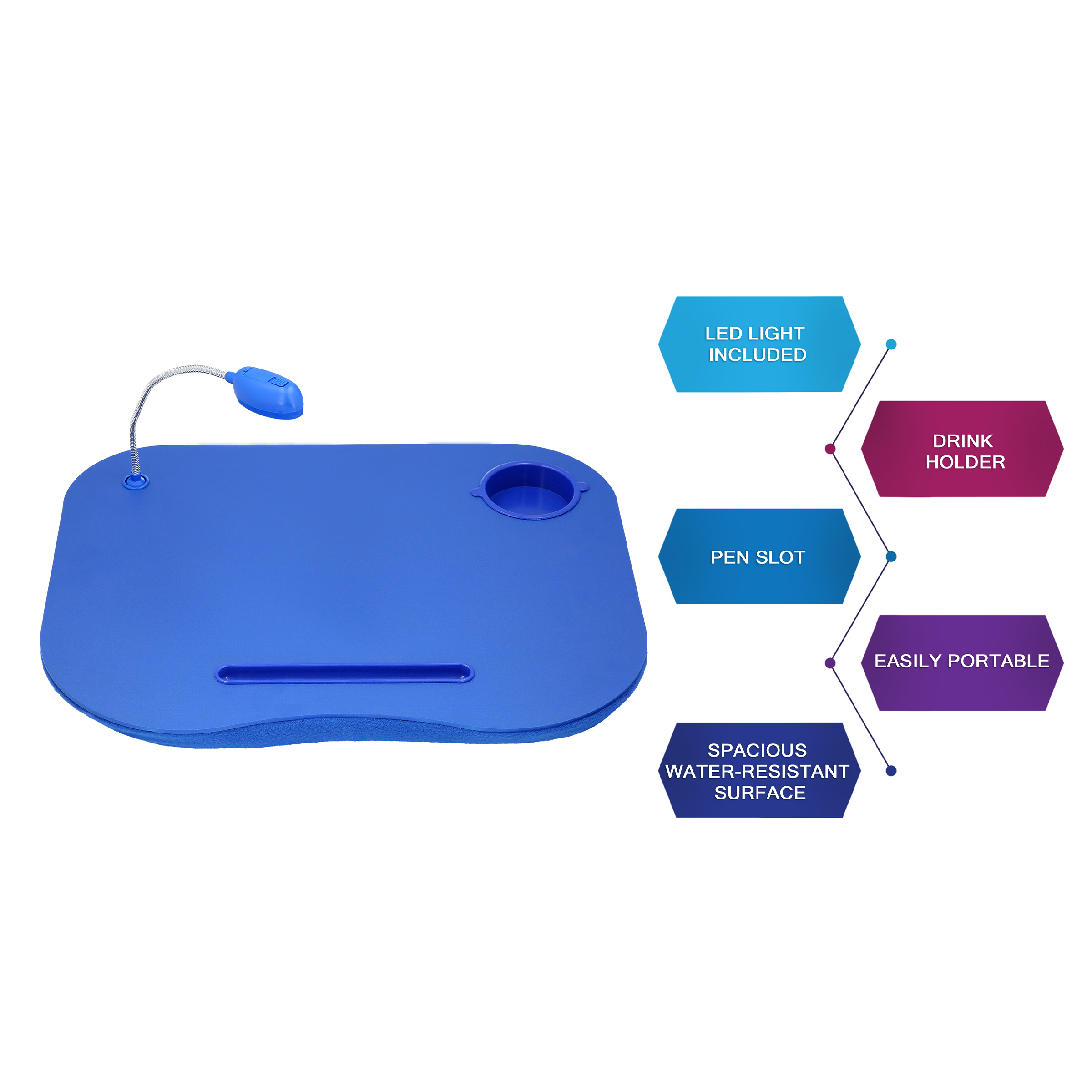 Lavish Home Cushioned Laptop Lap Desk with LED Light and Cup Holder (Blue) - image 2 of 4