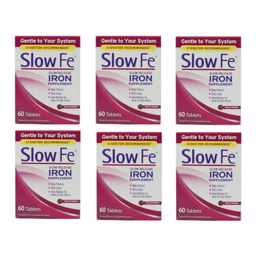 6 Pack Slow FE Slow Release IRON Supplements High Potency Gentle 60 Tablets Each