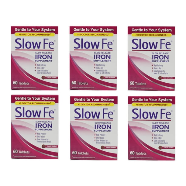 6 Pack Slow Fe Slow Release Iron Supplements High Potency Gentle 60 Tablets Each Walmart Com Walmart Com
