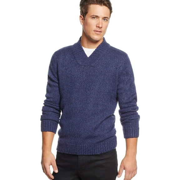 Tricots St Raphael Mens Shawl-Collar Pullover Sweater, Blue, Small