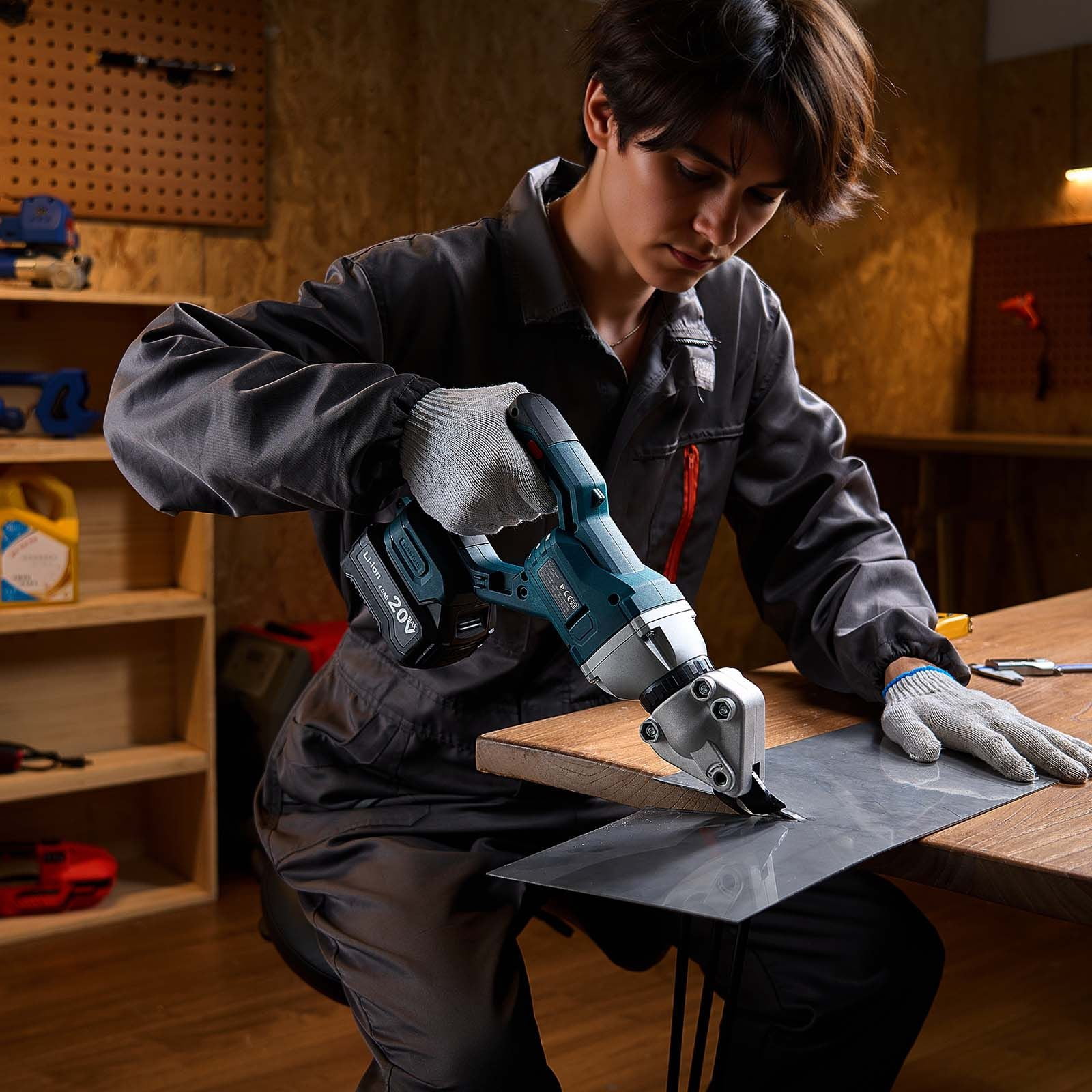 Cordless Metal Shear with 25,000 RPM, 400W Motor, 360° Rotating Head, Variable Speed, 4.0Ah Battery for Sheet Metal Cutting