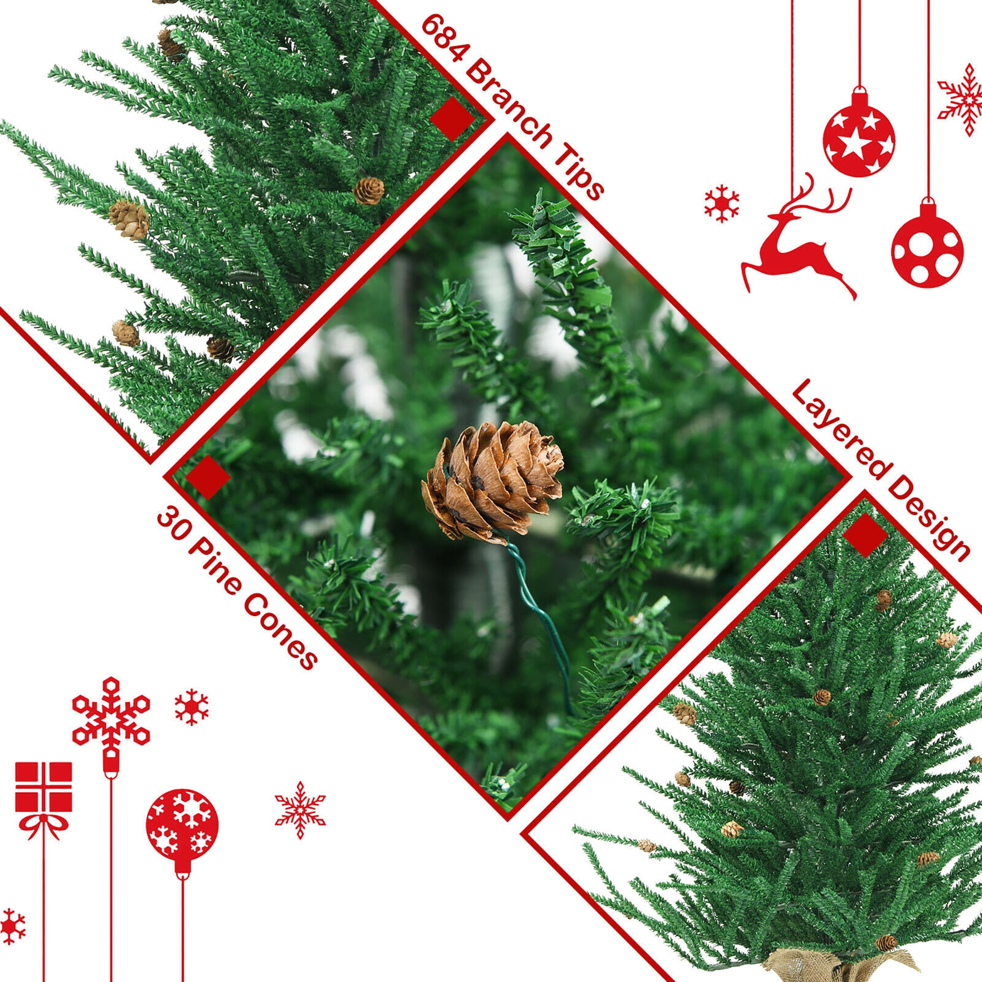 36" Carmel Pine Christmas Tree Artificial Unlit w/ 30 Pine Cones and Burlap Base 