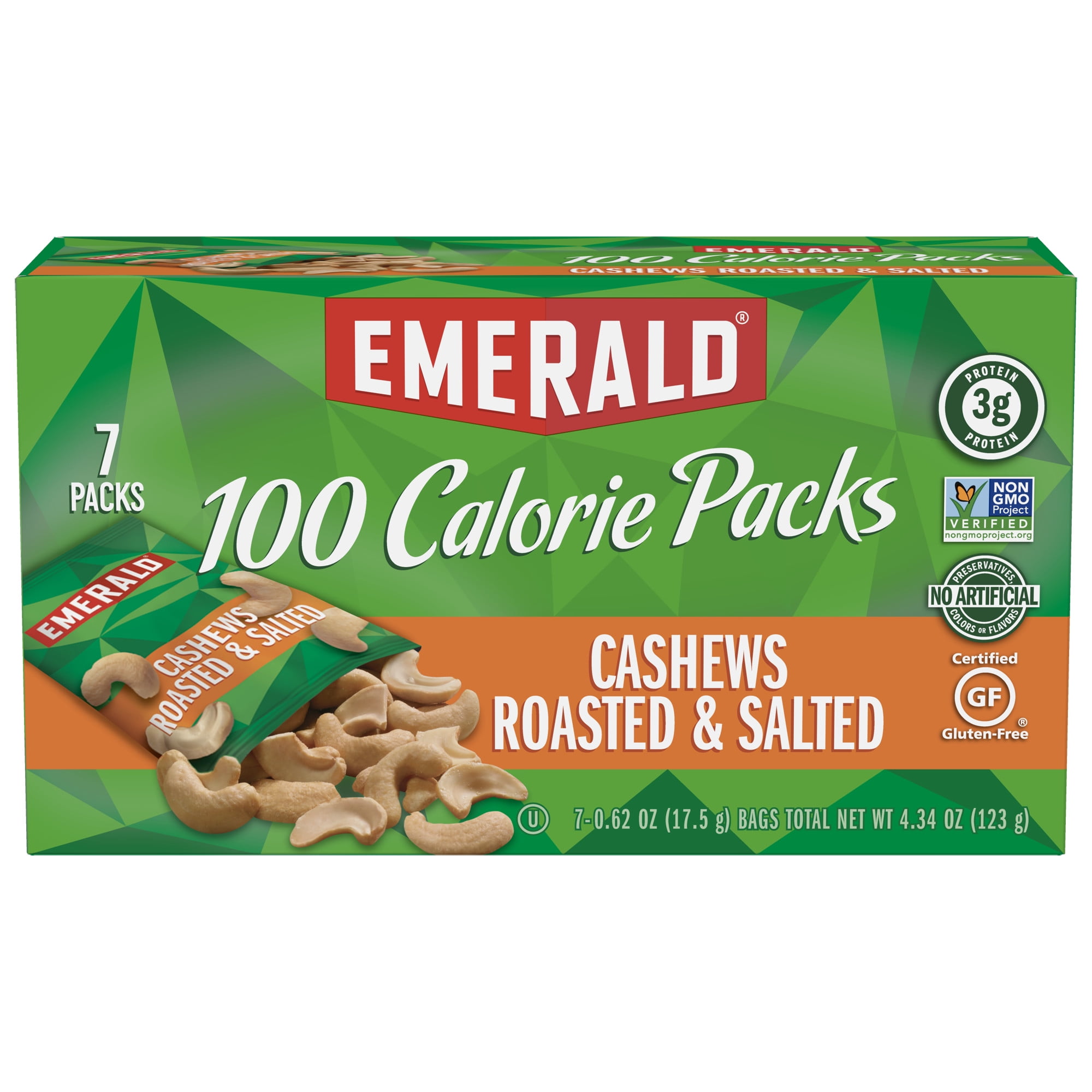 Emerald Nuts Cashews Roasted & Salted, 100 Calorie Packs, 7 Ct