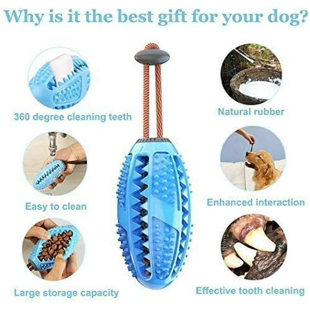 Cinhao Toothbrush Stick dog Toothbrush Dog Toy Chew Toy ball Dog Treat Dispenser Puppy Dental Grooming Brush And Chew Toy Non Toxic Natural Rubber Blu