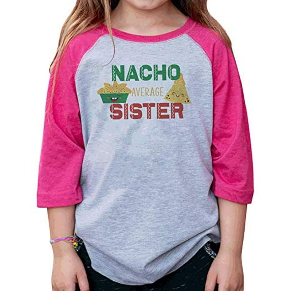 7 ate 9 Apparel Girls Nacho Average Sister Fiesta Pink Baseball Tee