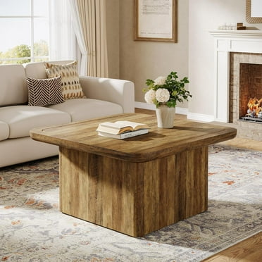 Finmind 31.5" Square Farmhouse Coffee Table for Living Room, Easy Assembly, Brown