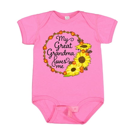 

Inktastic My Great Grandma Loves Me with Sunflower Wreath Gift Baby Boy or Baby Girl Bodysuit