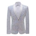 thumbnail image 2 of UVEASISHA Mens Formal Tuxedo Colorful Sequin Party Prom Suit Jackets One Button Slim Fit Cocktail Dinner Blazers Stylish Single-breasted Formal Wedding Suits Holiday Gifts White XL, 2 of 9
