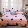 thumbnail image 1 of Pink Heart Duvet Cover Set Bedding Set 3PCS Microfiber Love & Stripe Pattern Reversible Quilt Cover Zipper with 2 Pillow Cases, 1 of 7