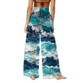 thumbnail image 6 of Ounisa Boho Floral Wide Leg Pants for Women Chiffon Casual Loose Pants Summer Beach Flowers Print Flowy Rashguard Long Pants, 6 of 7