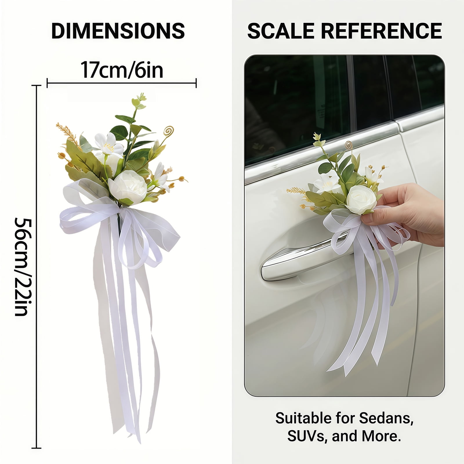 Set of 12 White Wedding Car Decorations Artificial Flowers for Door Handle Decor Just Married Car Decorations for Mirror Wedding Accessories for Reception Flores Artificiales para Decoracion