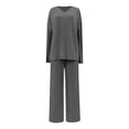 thumbnail image 5 of vigerkar 2 Piece Outfits for Women Long Sleeve Vneck Tops and Wide Leg Pants Ribbed Matching Lounge Set (Dark Gray, S), 5 of 7