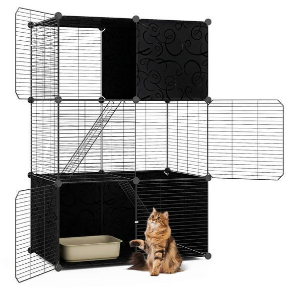Costway 3-Tier Indoor Metal Wire Kitten Enclosure with 2 Ramps, Pet Pen for Small Animal Black