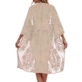 thumbnail image 4 of Swimsuit Coverup for Women Elegant Sheer Lace Short Sleeve Loose Open Front Long Kimono Cardigans Beach Cover Up, 4 of 7