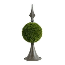 A&B Home Boxwood Ball Topiary with Metal Finial Stand, 17 Inch Indoor Outdoor House Decoration