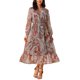 thumbnail image 2 of INSPIRE CHIC Vestidos Boho para Mujeres con Cuello en V, Manga Larga, Puños Fruncidos, Corte A, Floral, en Capas, Fluidos, Midi de Otoño, S Rojo, 2 of 6
