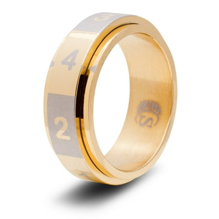 CritSuccess d4 Dice Ring with 4 sided Die Spinner (Size 10.5 - Stainless Steel - Gold)