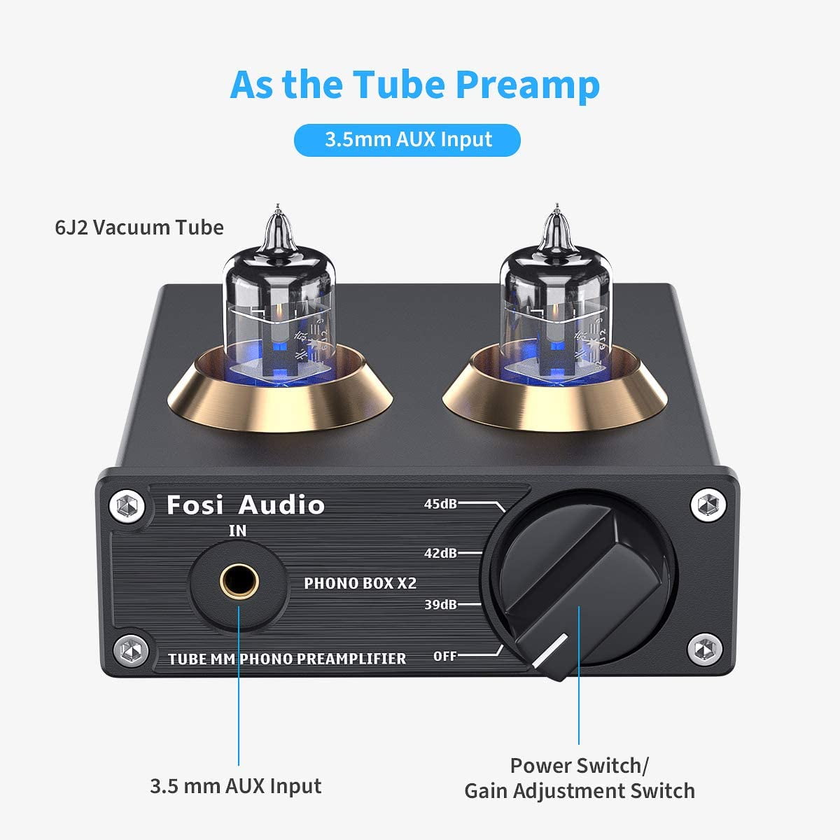 Phono Preamp for Turntable Pre Amp Amplifier MM Phonograph Preamplifier for Record Player with Volume Control Mini Stereo Audio Hi-Fi Pre-Amplifier with DC 12V Power Adapter Fosi Audio Box X1