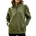 thumbnail image 3 of Tnhcen Women's Quarter Zip Pullover Sweatshirt Long Sleeve Mock Neck Solid Color Loose Fit Kangaroo Pocket Casual Fall Winter Soft Fleece Top Plus Size S-3XL, 3 of 5