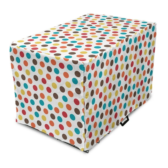 Polka Dots Dog Crate Cover, Colorful Points on a Plain Backdrop, Easy to Use Pet Kennel Cover Small Dogs Puppies Kittens, 7 Sizes, White Multicolor, by Ambesonne
