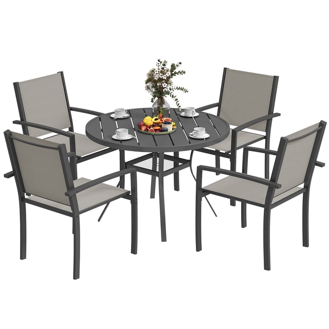 CoSoTower 5 Piece Outdoor Dining Set with Round Table and 4 Stackable Chairs, for Backyard, Lawn, Deck, Balcony, Pool Side