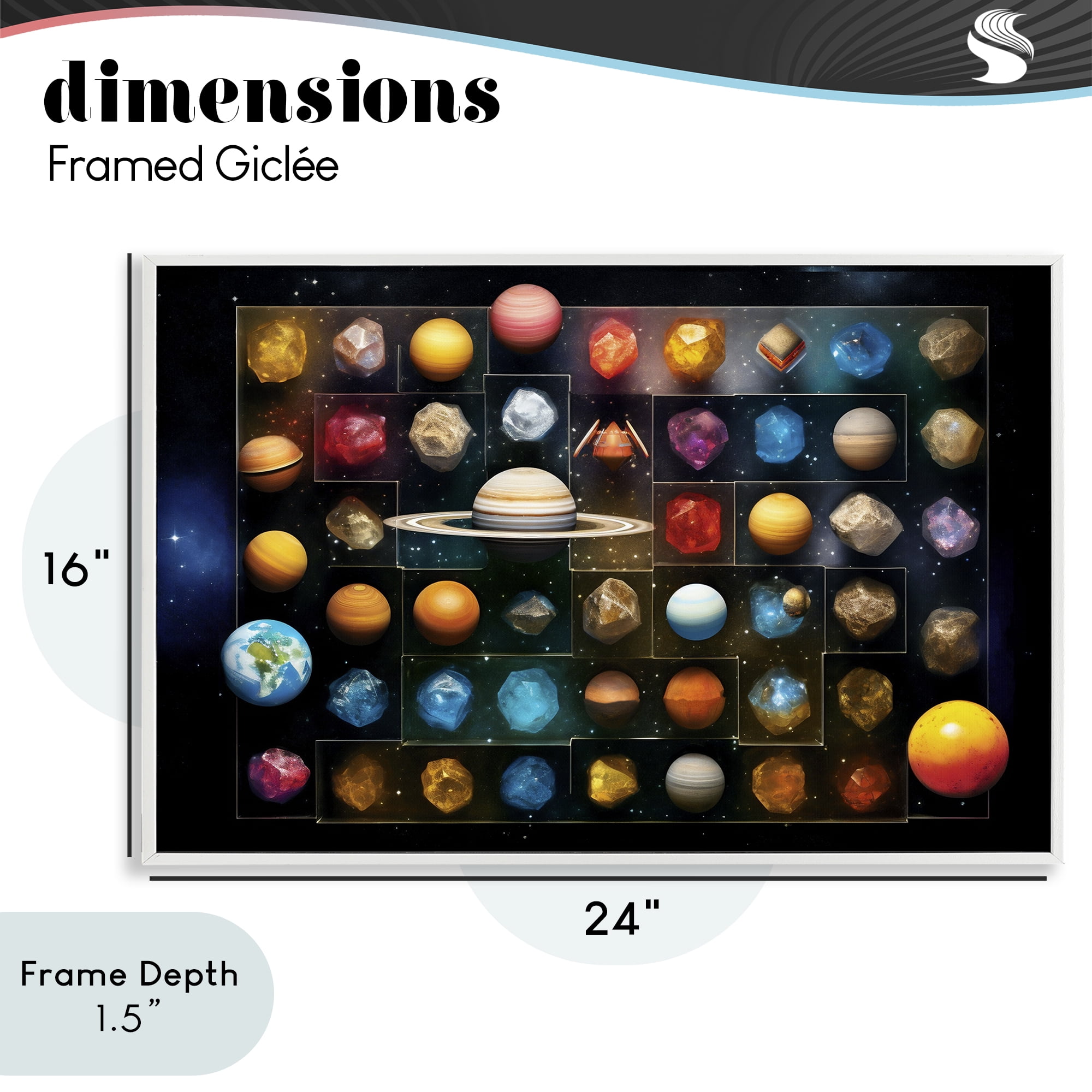 Stupell Industries Celestial Gems & Planets White Framed Giclee Art, design by Ray Powers