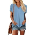 thumbnail image 2 of KISSMODA Womens V Neck Short Sleeve Summer Tops Button Down Pleated Tunic Tops Shirts S-3XL, 2 of 5