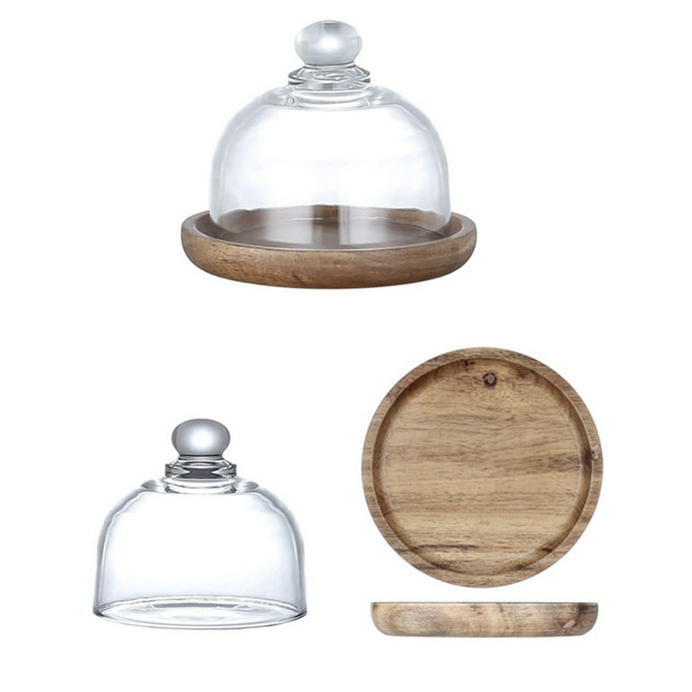  IWOWHERO Rotating Cake Tray Wood Cake Stand Cake Display Server  Tray Cake Holder with Dome Cake Plate Holder Wedding Cake Plates Cake  Turntable for Decorating Glass Platter to Rotate Wooden 