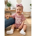 thumbnail image 5 of BemeyourBBs Newborn Baby Girl Summer Clothes Hospital Going Home Outfit Baby Girl New To The Crew Romper Letter Embroidered Short Sleeve Waffle Knit Ruffle Jumpsuit Shorts Headband, 5 of 9