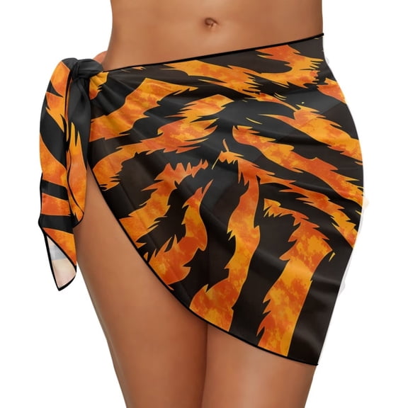 Uourmeti Tiger Stripe Print Women's Sarong Coverups Short Mesh Wrap Skirt Wrap Swimsuit Cover Ups for Bathing Suit