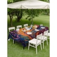 thumbnail image 5 of 60x120 Inch Outdoor Tablecloth with Umbrella Hole Zipper Rectangle Colorful Peacock Feathers Rectangular Tablecloths Outside Waterproof Abstract Modern Watercolor Art Patio Table Cover for Picnic, 5 of 8