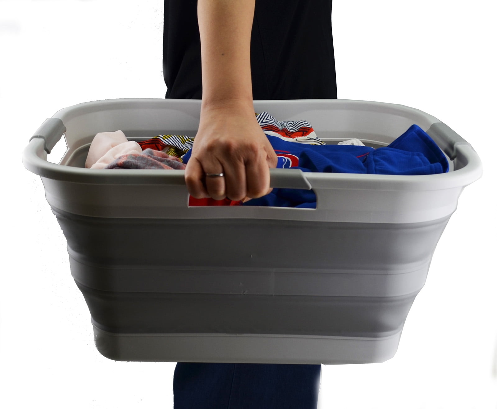 SAMMART 30L(8 gallon) Collapsible Plastic Laundry Basket - Foldable Pop Up Storage Container/Organizer - Portable Washing Tub - Space Saving Hamper/Basket - Water Capacity 24L(6.3 gallon)
