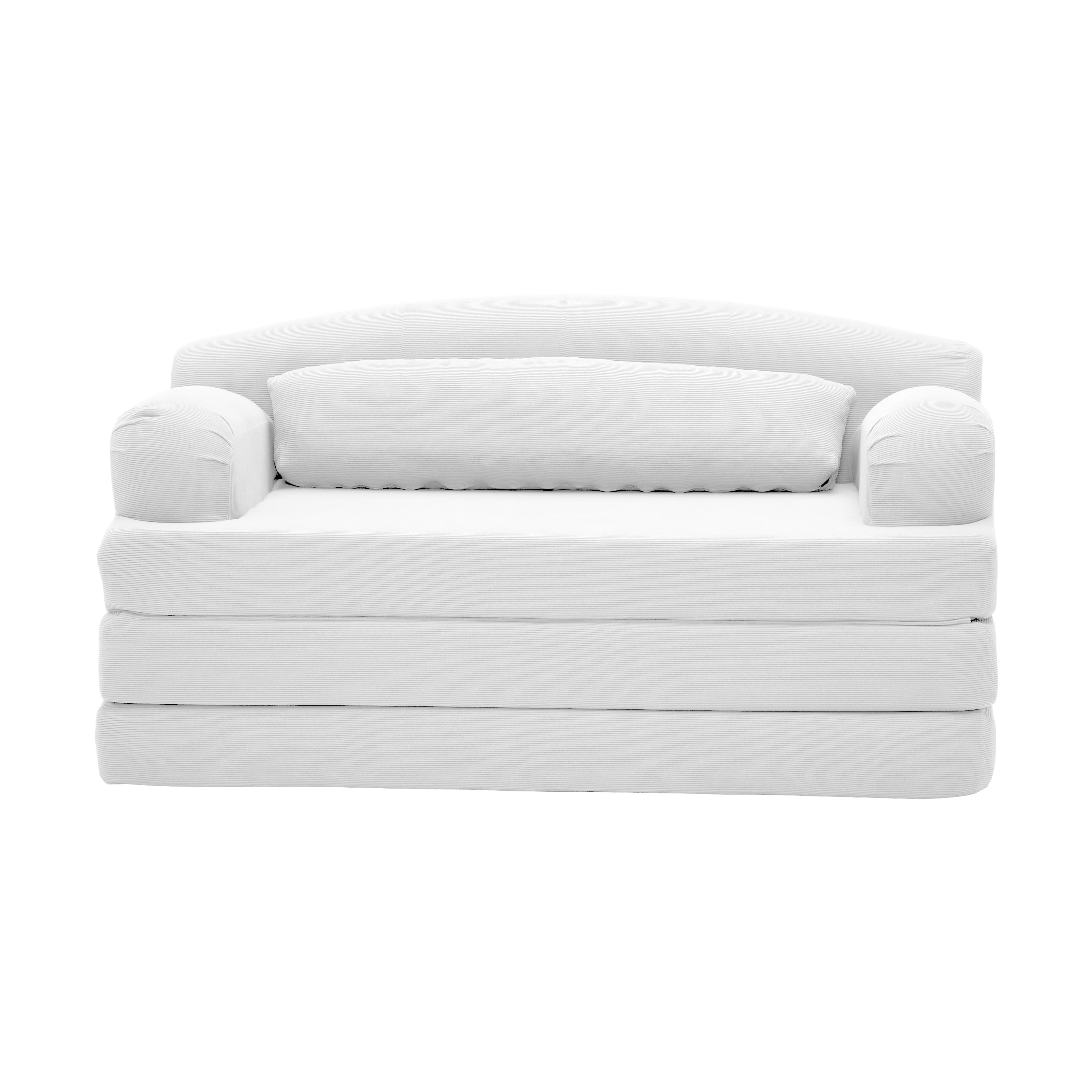 Leumius Futon Sofa Bed, Convertible Sofa Bed,Folding Boneless Couches,Low-Profile Boneless Couch for Living Room,15.8" H Low Seat Small 57" Foldable Floor Sleeper Mattress Lounge Space‑Saving,White