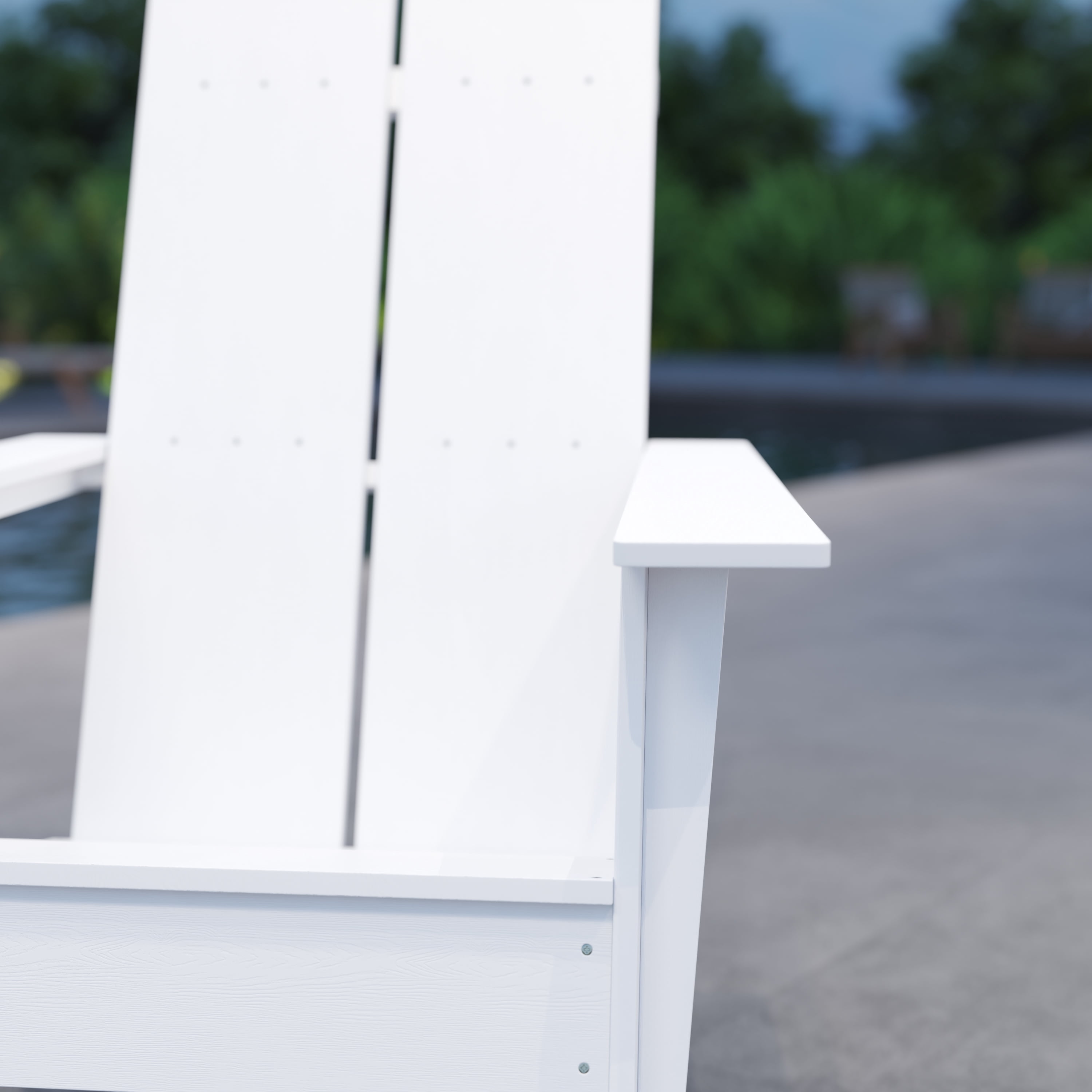 Merrick Lane Modern 2 Slat Back All-Weather Poly Resin Wood Adirondack Chair in White