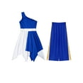 thumbnail image 5 of Miutii Girls Lyrical Praise Dance Dress One Shoulder Color Block Metallic Tunic and Worship Wide Leg Pants Set Blue 14, 5 of 7