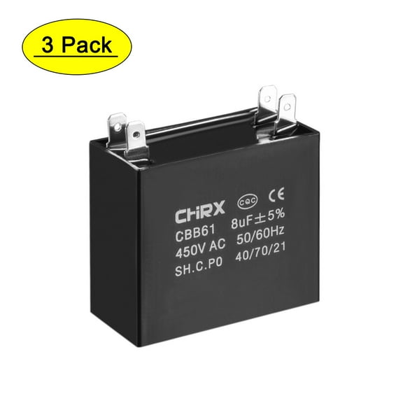 Uxcell 47x23x41mm 8uF 450V AC Double Insert CBB61 Ceiling Fan Capacitors 3 Pack