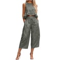 thumbnail image 2 of Guieoi Capri Pants for Women Plus Size with Pockets Cotton-Linen Sleeveless Set Tank Top + 7/8 Length Cropped Trousers Gray XL, 2 of 5