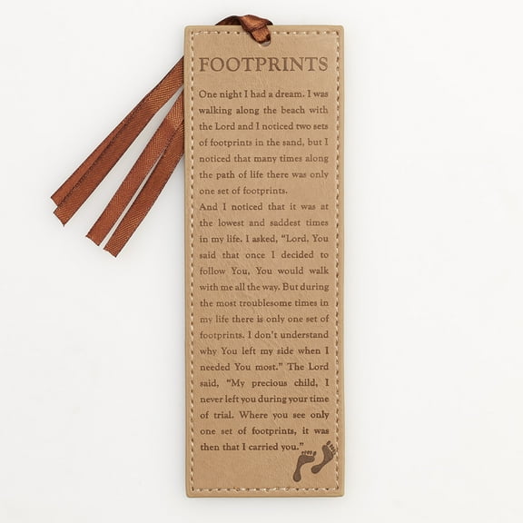 Footprints Tan Faux Leather Bookmark