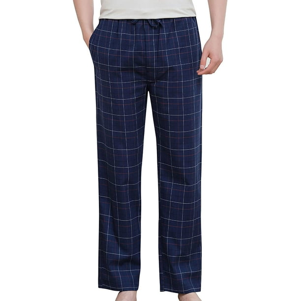 Pantalon d'interieur, bas de pyjama homme en flanelle de coton, carreaux  bleu