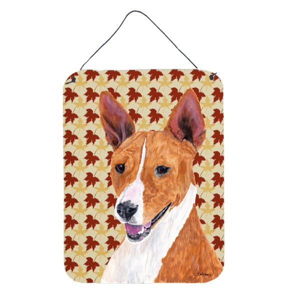 Basenji Fall Leaves Portrait Aluminium Metal Wall or Door Hanging Prints