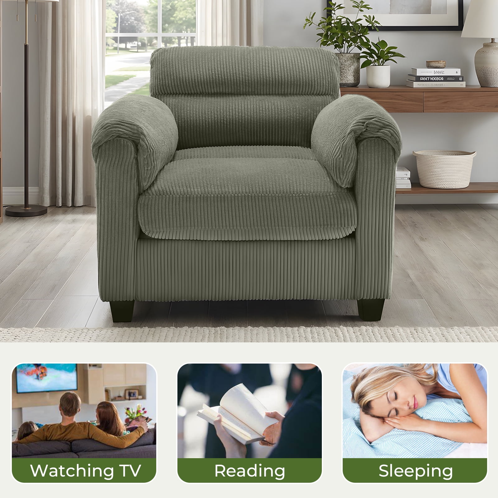 Bonzy Home Single Sofa - Compact Seating Solution Ideal for Small Spaces, Apartments, Offices, or Cozy Reading Nooks Green