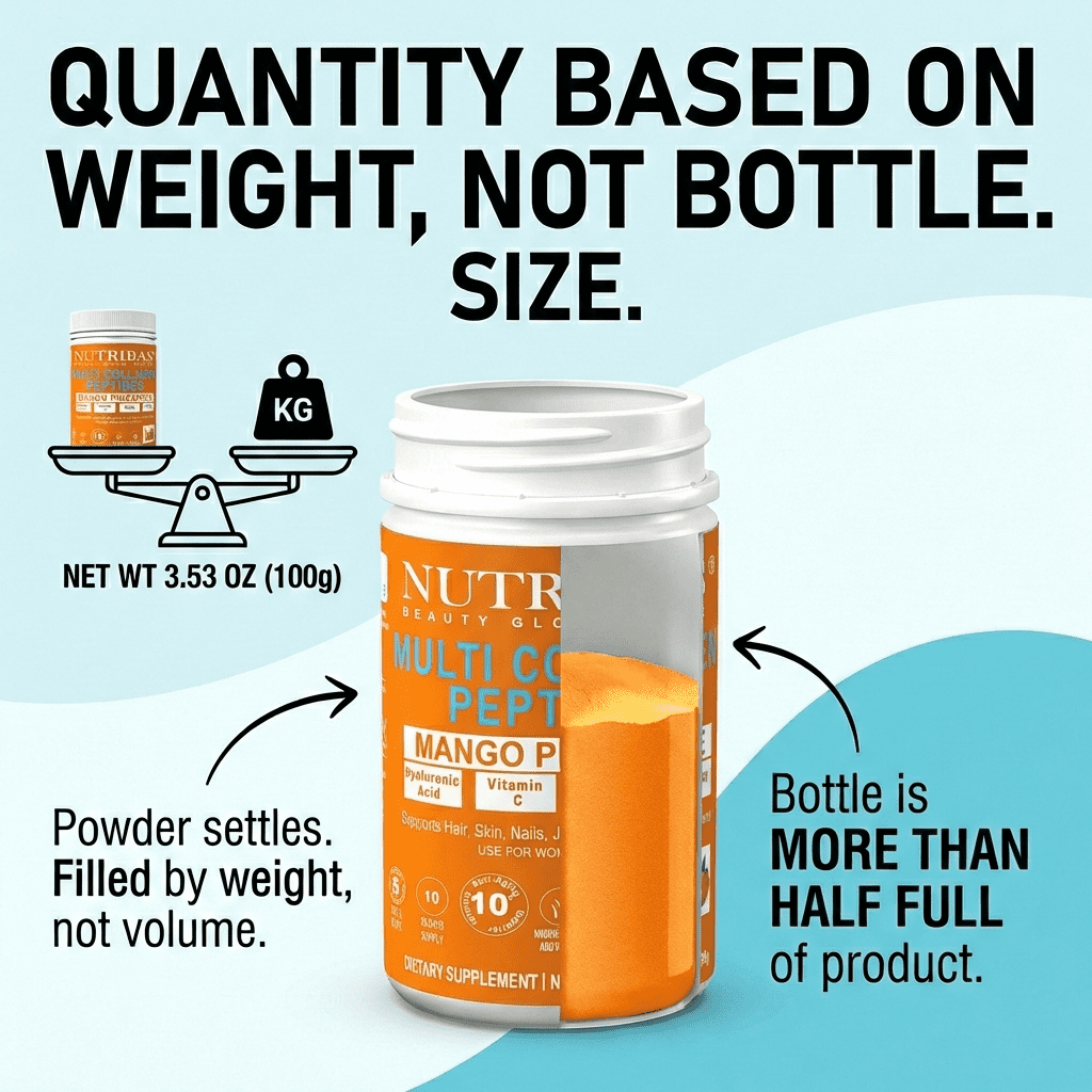 Nutribas Protein Multi Collagen Peptides Powder Supplement for Whole Body Support, Coffee Creamer with MCT & Vitamin C, Mango Pineapple, 3 Pack
