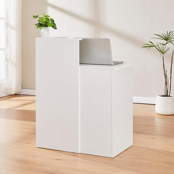Reception Desk with Two Lockable Drawers,White Counter Table,Reception Small Front Desk for Salon Lobby Office Home