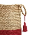 thumbnail image 2 of Laddha Home Designs 17" Tan and Red Hand Woven Tasseled Storage Basket with Handles, 2 of 6