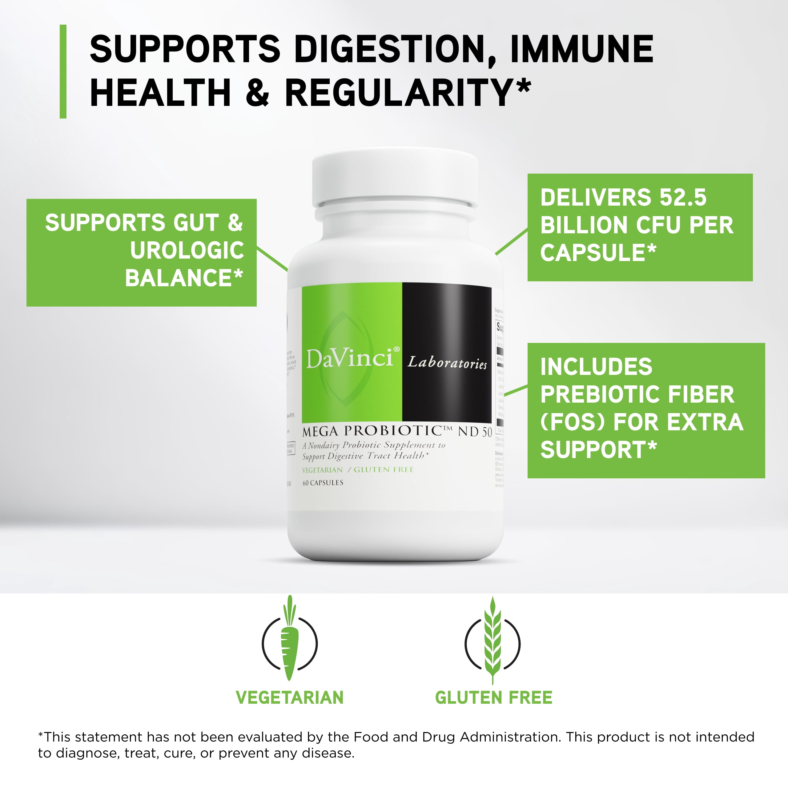 DaVinci Labs Mega Probiotic ND 50 - Support Gut Health* - 60 Vegetarian Capsules