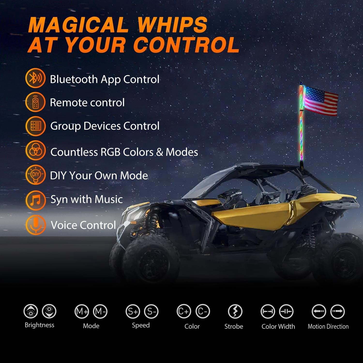 Nilight RGB Whip Light 1PC 4FT Lighted Antenna Whips with Remote & App Control DIY Chasing Patterns Brake Reverse Lights for ATV UTV Polaris RZR Can-am Dune Buggy Pickup Trucks Jeep