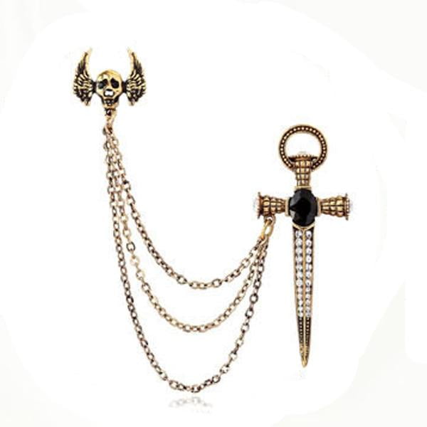 Insignia De Cadena Broches Del Cráneo Hombres Del Rhinestone Del Hombres De La Solapa Del Vintage Hugo Mens Collar Pins Cruz Broche
