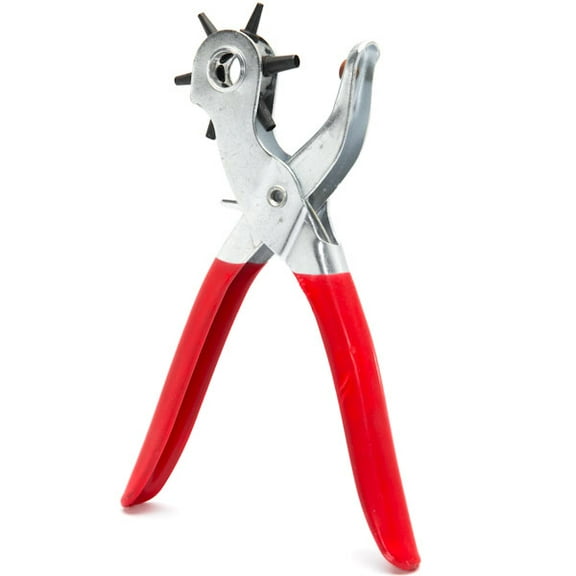 Biltek Leather Hole Punch Hand Pliers Belt Holes Punches Plastic Rubber Varies Size New HD Chrome Leather Hole Puncher Revolver Style W/ Standard Punch Dies Belt Shoe