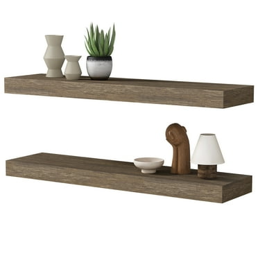 Jouetondream 24X6 Brown Floating Shelves for Wall, Wood Hanging Shelves up to 20lbs for Bedroom, Bathroom, Kitchen(Set of 2)